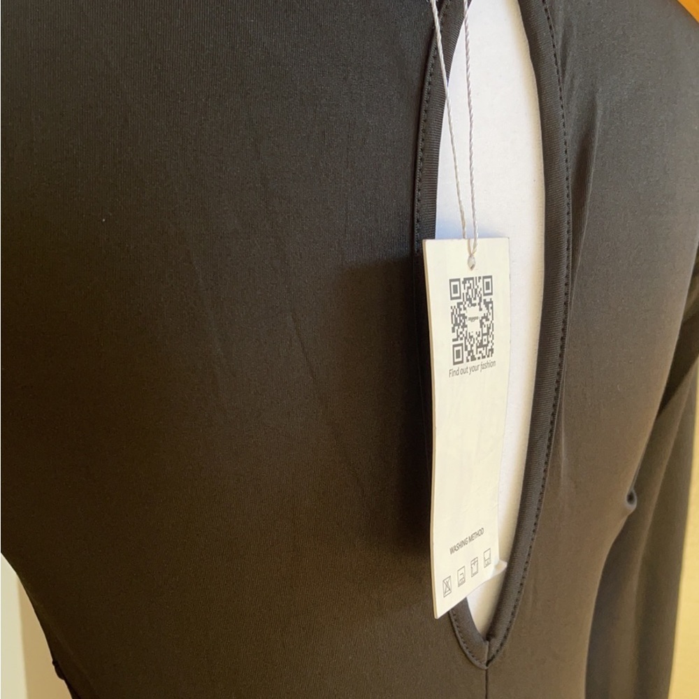 Women’s Sexy Black Dress Size S, M Cut Out Waist Long Sleeve Cold Shoulder NWT - Picture 7 of 7